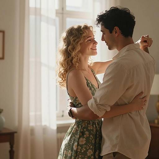 Couple Dancing in Sunlit Room