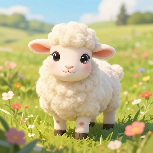 Adorable Sheep in Flower Meadow