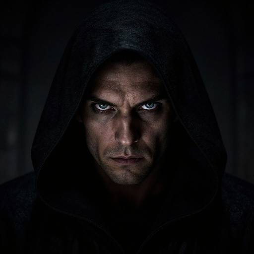 Sinister Hooded Man with Piercing Gaze