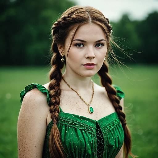 Girl in Green Dress Outdoors