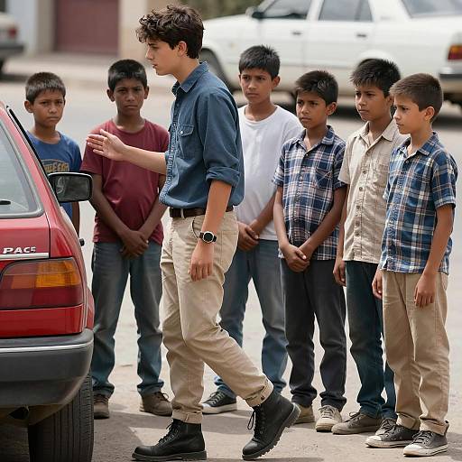 Teenage Boy Walking Away from Car