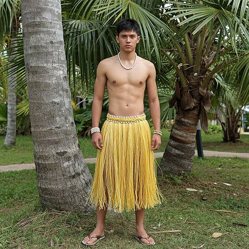 Realistic Male in Hula Skirt Costume