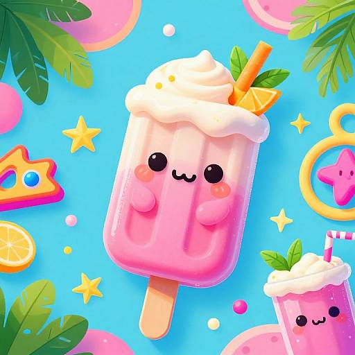 Kawaii Psychedelic Pina Colada Popsicle