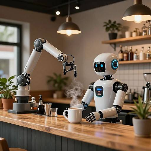 Futuristic Robotic Barista in Cozy Café