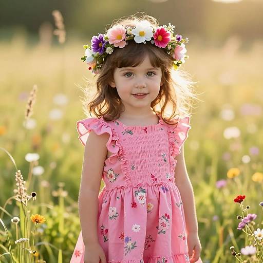 Young Girl in Sunny Floral Meadow