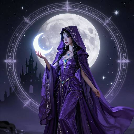 Mystical Sorceress Under Full Moon