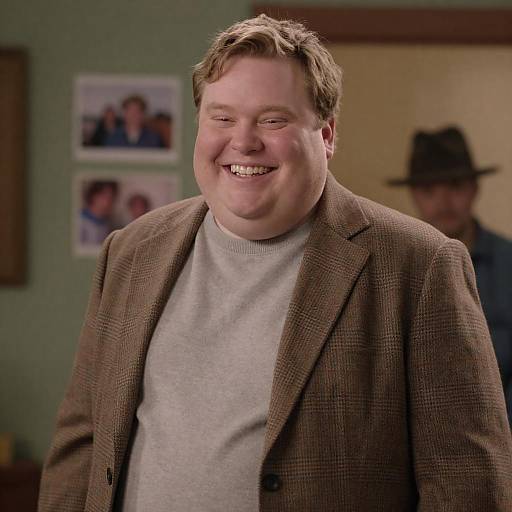 Joyful Obese Man in Cozy Setting