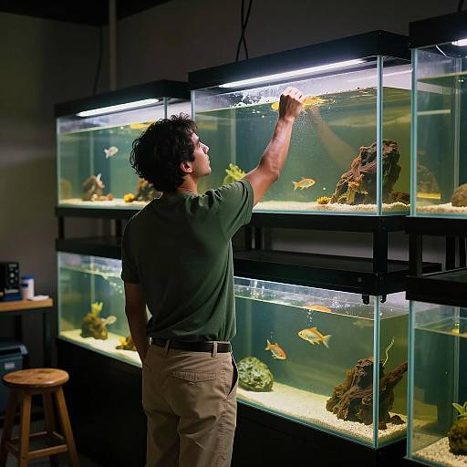 Man Adjusting Aquarium Tank