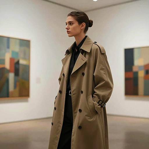 Non-binary Model in Oversized Trench Coat at Art Gallery