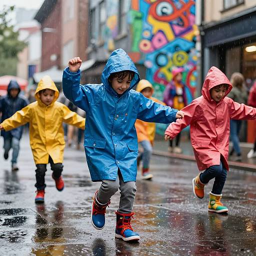 Kids Dancing on Rainy City Streets
