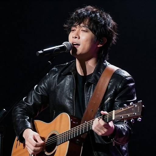 Leather-Jacketed Singer in Spotlight