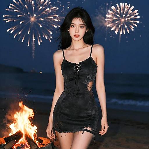 Grunge Beach Bonfire with Fireworks