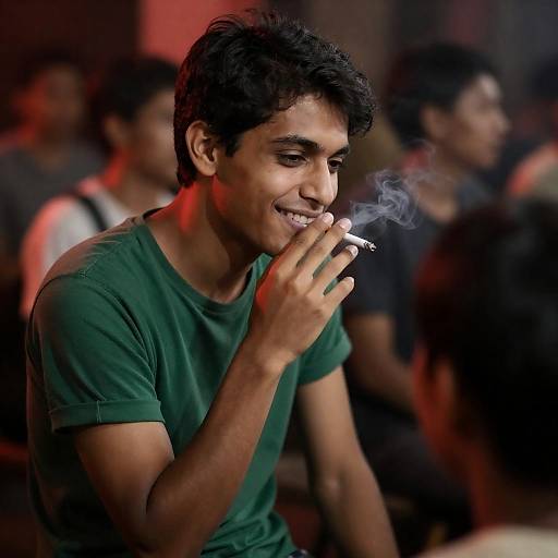 Young Man Smoking in Colorful Light