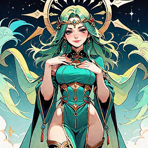 Green-Haired Anime Girl Under Night Sky