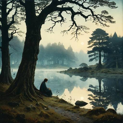 Serene Watercolor Landscape with Bran the Blessed