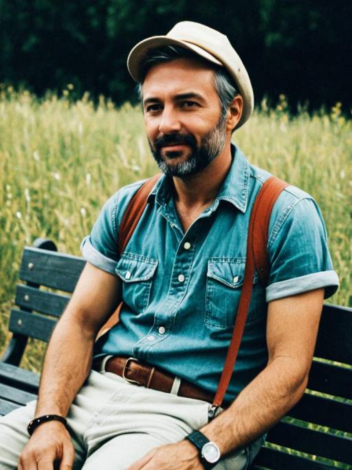 Man in Summer Casual Outfit Sitting on Bench