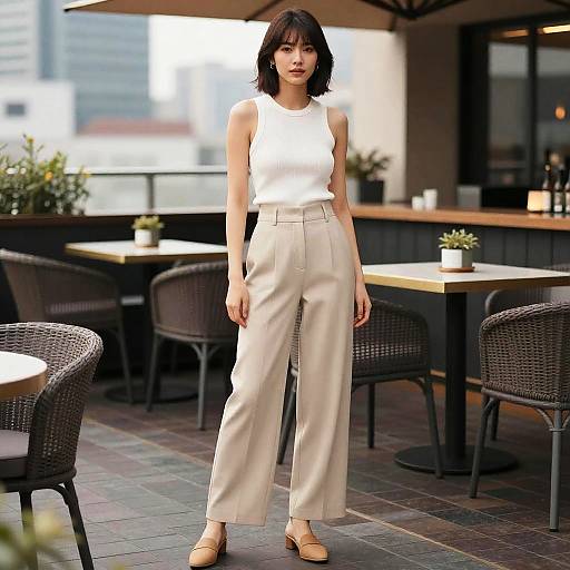 Minimalist Chic Woman at Rooftop Bar