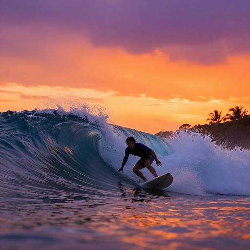 Surfers Riding Giant Sunset Wave