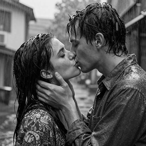 Rainy Embrace: Black and White Love