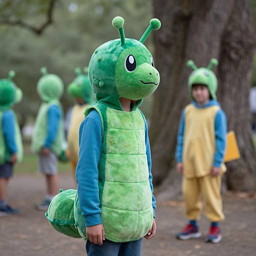 Boys in Adult Caterpillar Costumes Outdoors