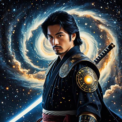 Celestial Samurai in Cosmic Nebula