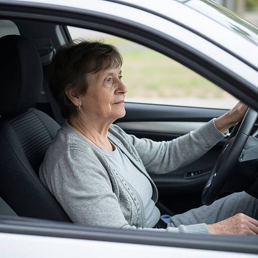 Elderly Woman in Car Passenger Seat