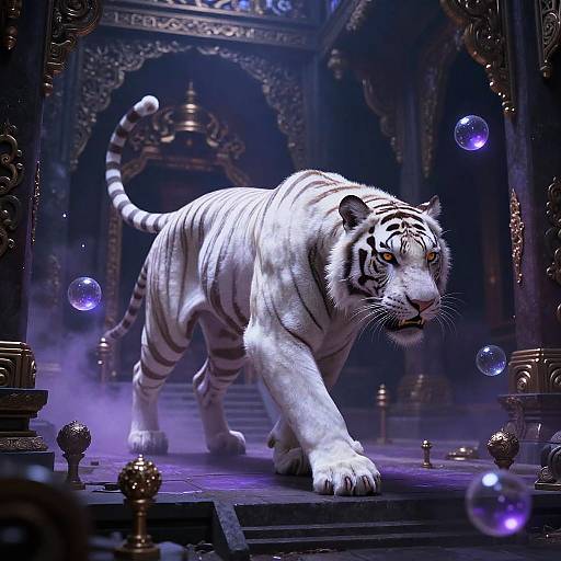 Spectral White Tiger in Enchanted Temple