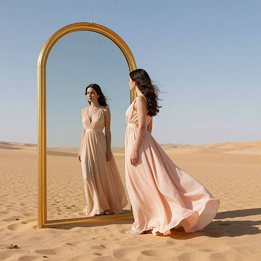 Surreal Desert Woman and Mirror