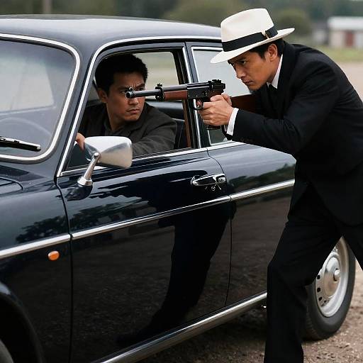 Intense Standoff with Vintage Car