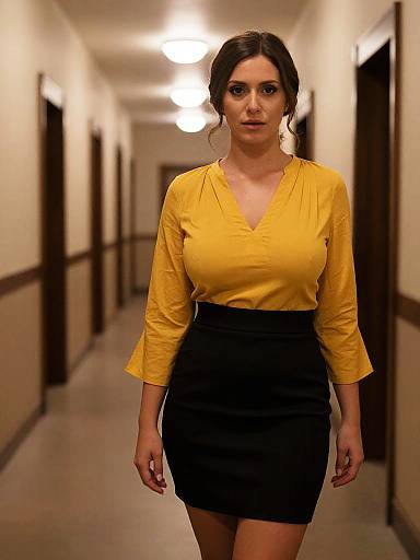 Vintage Courthouse Woman in Mustard Yellow