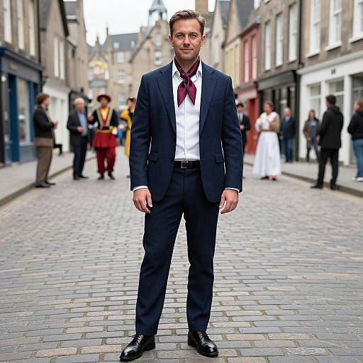 Confident Man in Navy Wool Suit
