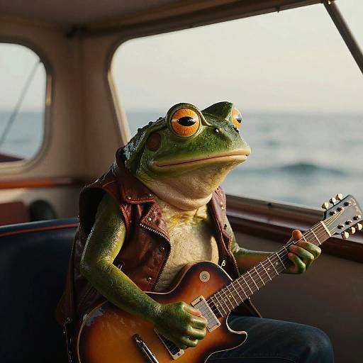 Pepe the Frog Guitarist on Boat