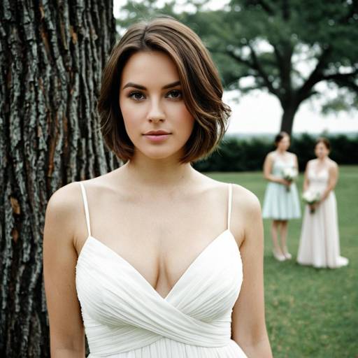 Photorealistic Bride in White Dress Outdoors