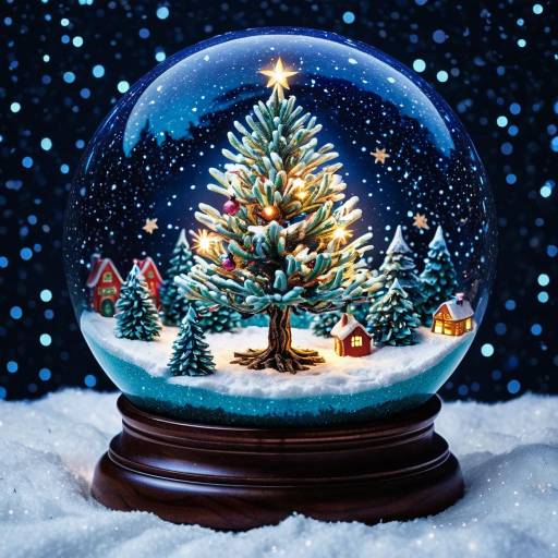 Christmas Tree Snow Globe with Miniature Winter Scene