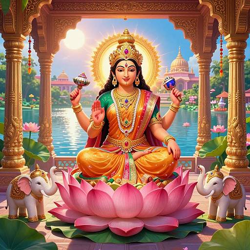 Vibrant Digital Artwork of Goddess Lakshmi