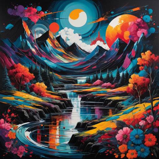 Vibrant Abstract Landscape with Dark Tones