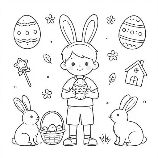Easter Festival Line Art Illustration