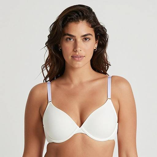 Woman in White Underwire Bra on White Background