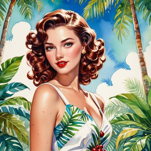 Charming Retro Pin-Up in Tropical Paradise
