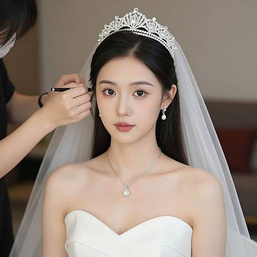 Elegant Bride Preparing in Wedding Dress