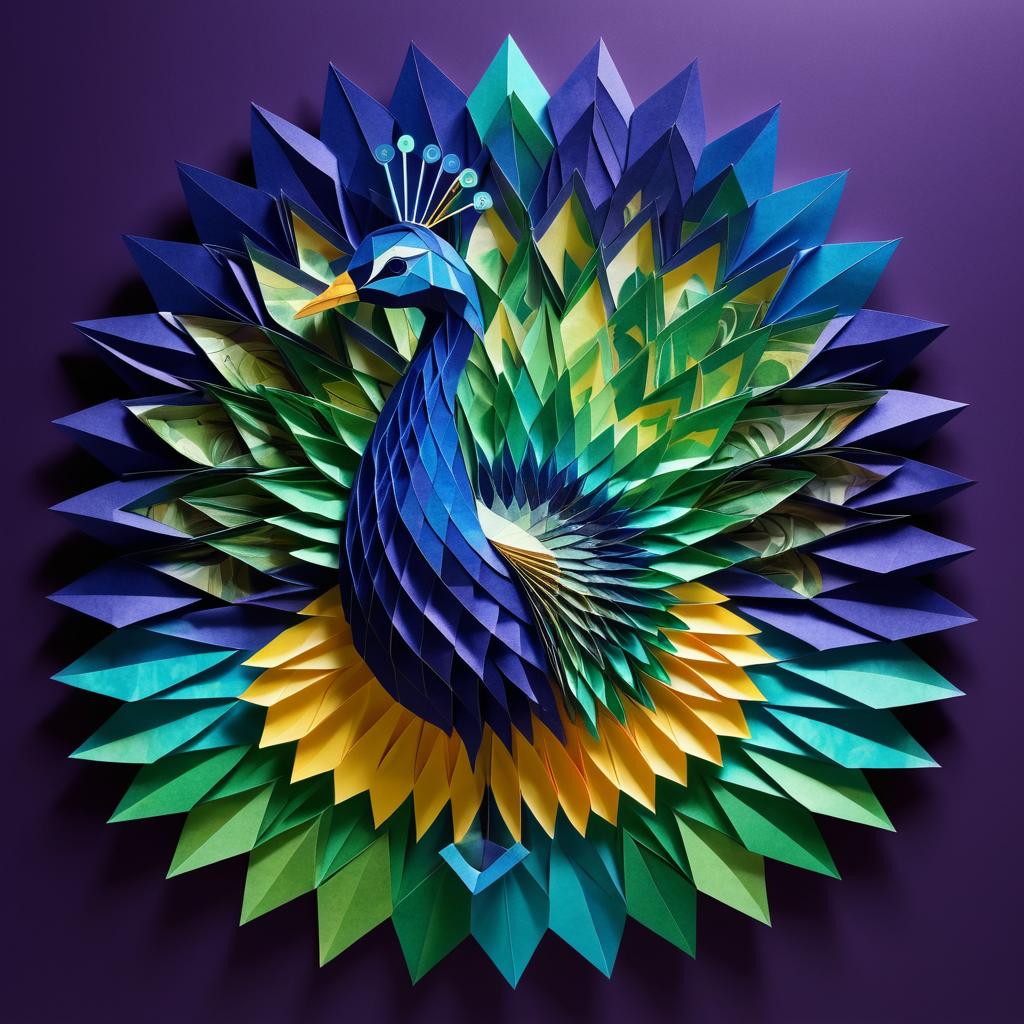 Surreal Origami Peacock Art Poster