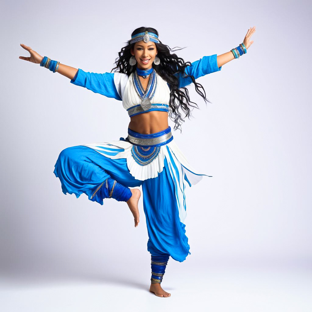 Excited Tuareg Dancer in Colorful Costume