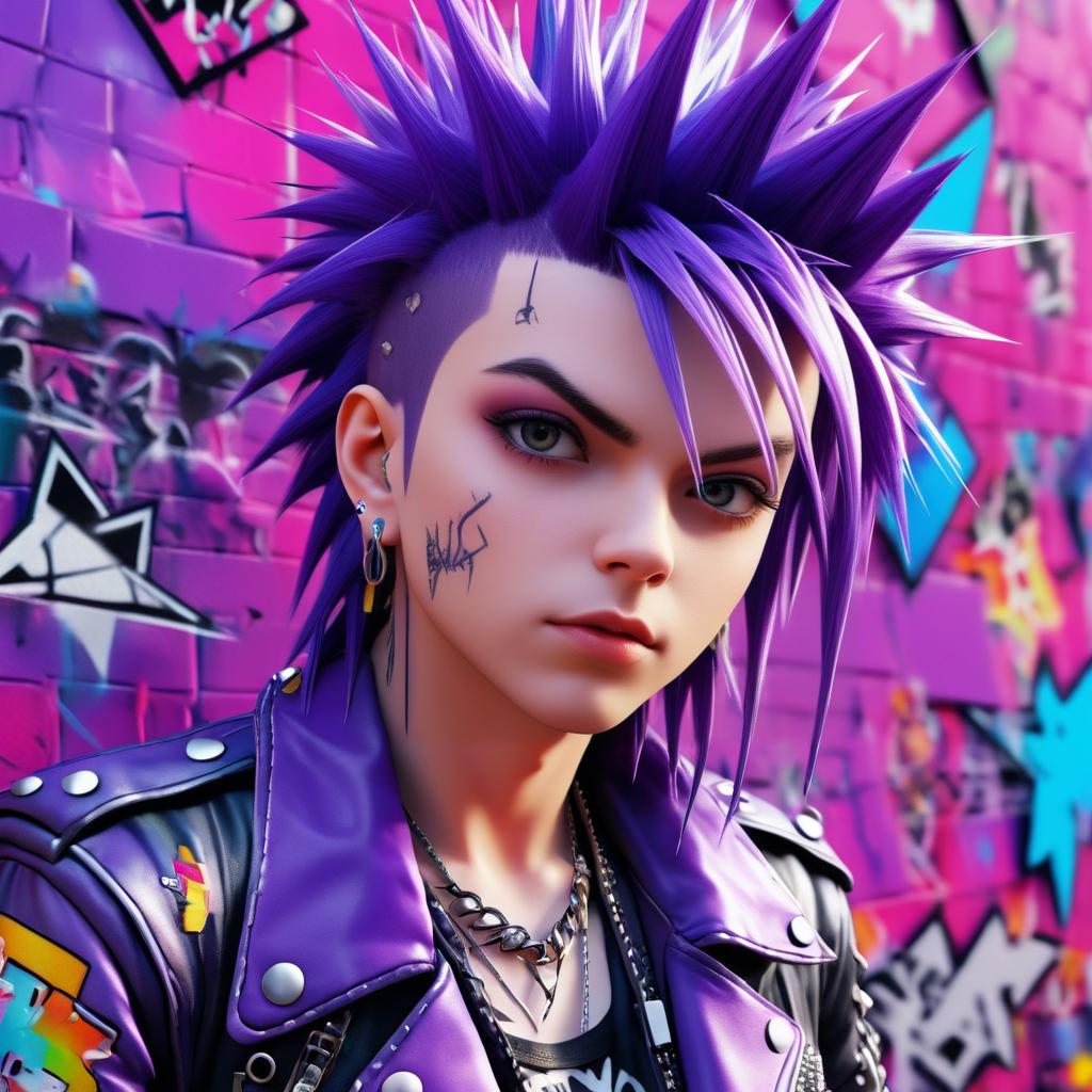 Vibrant Anime Punk Rocker in Free Fall