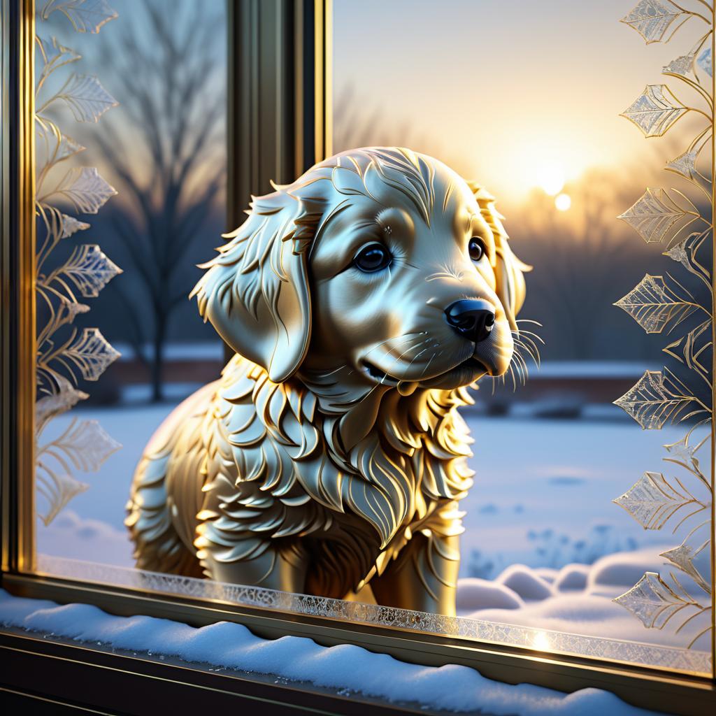 Cinematic Frosty Golden Retriever Puppy Art