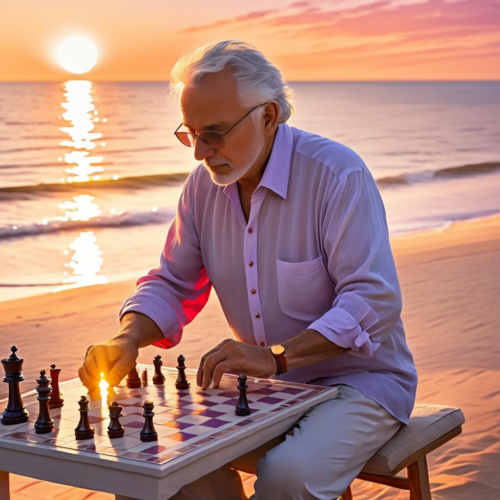 Tranquil Chess at Sunset Beach Scene