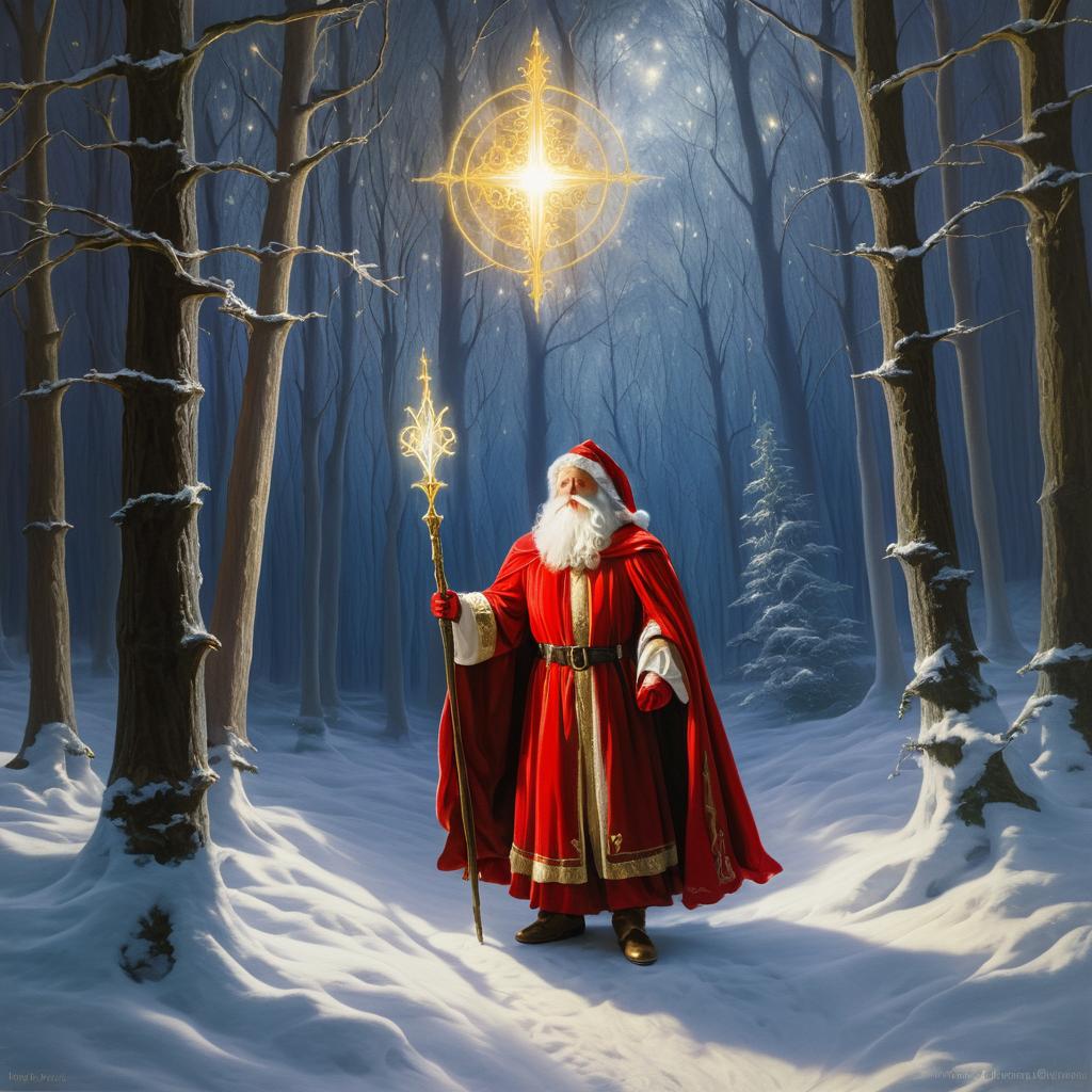 Santa Claus Wizard in a Snowy Forest