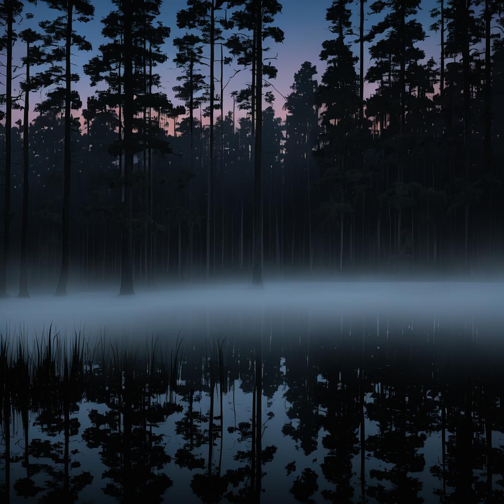 Eerie Nocturnal Marsh in Twilight Shadows