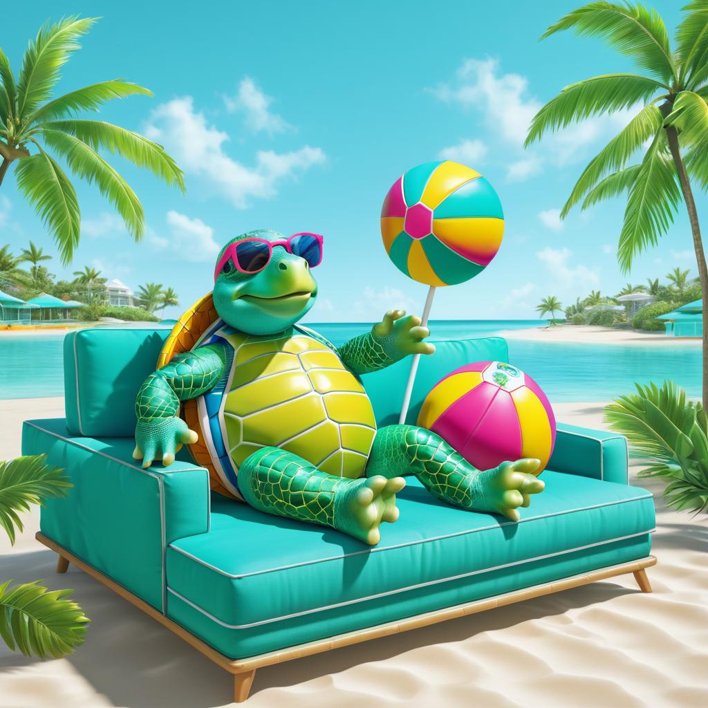 Tropical Turtle Relaxing on Couch