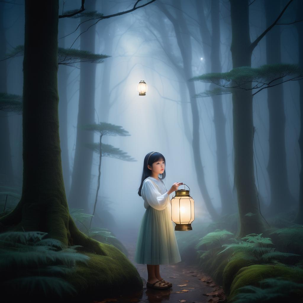 Enchanting Forest Girl with Lantern