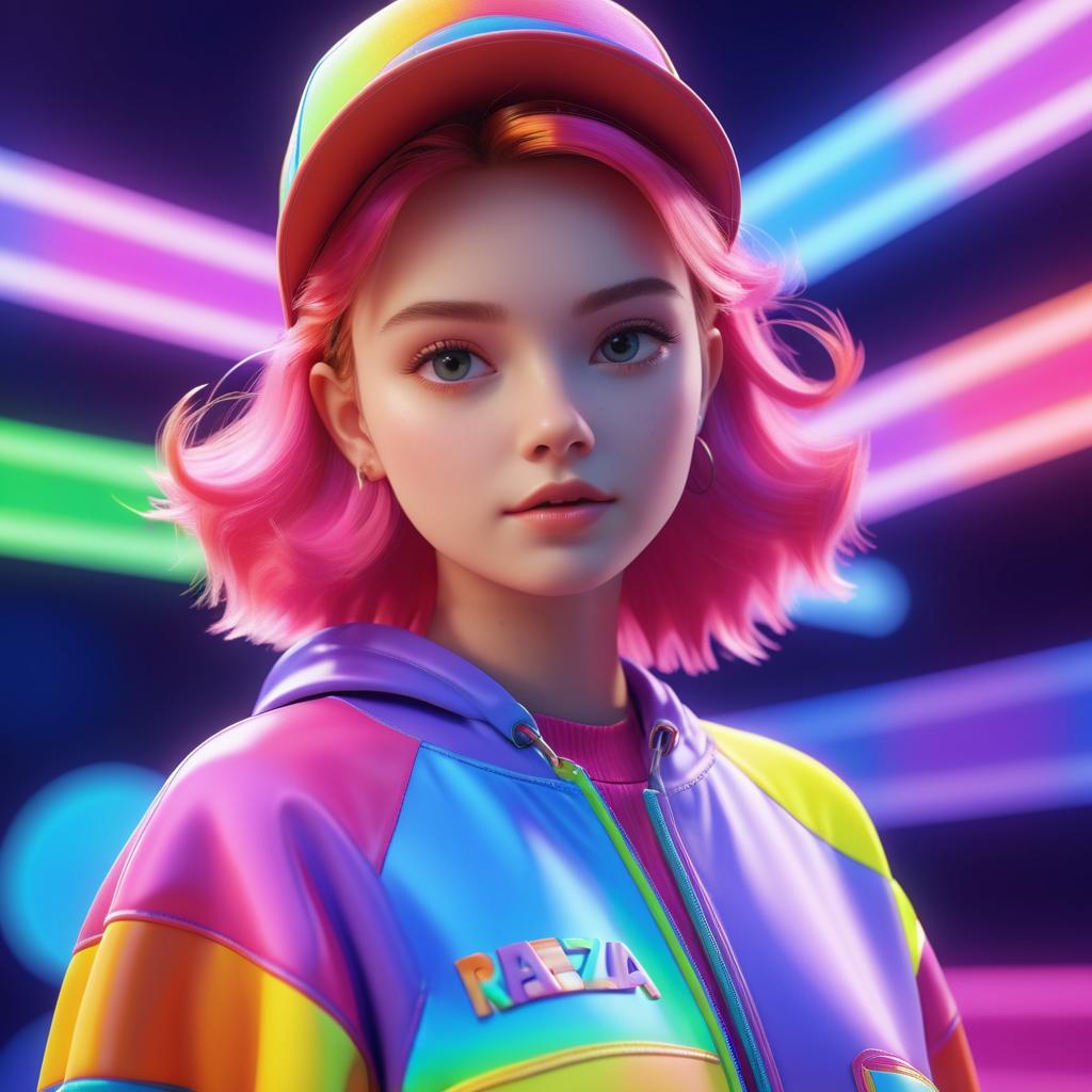 Colorful 3D Portrait of Stylish Teen Girl